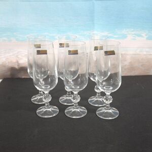 Claudia Fine Lead Crystal Champagne Flutes Set of 6 Bohemia Czechoslovakia
